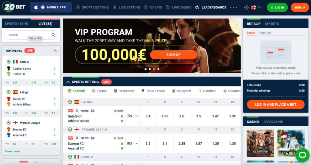 20 Bet Sports Review 2 20 bet home page